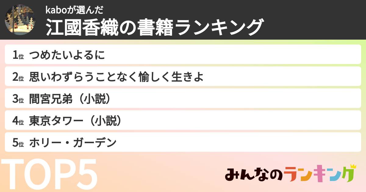 kaboさんの「江國香織の書籍ランキング」