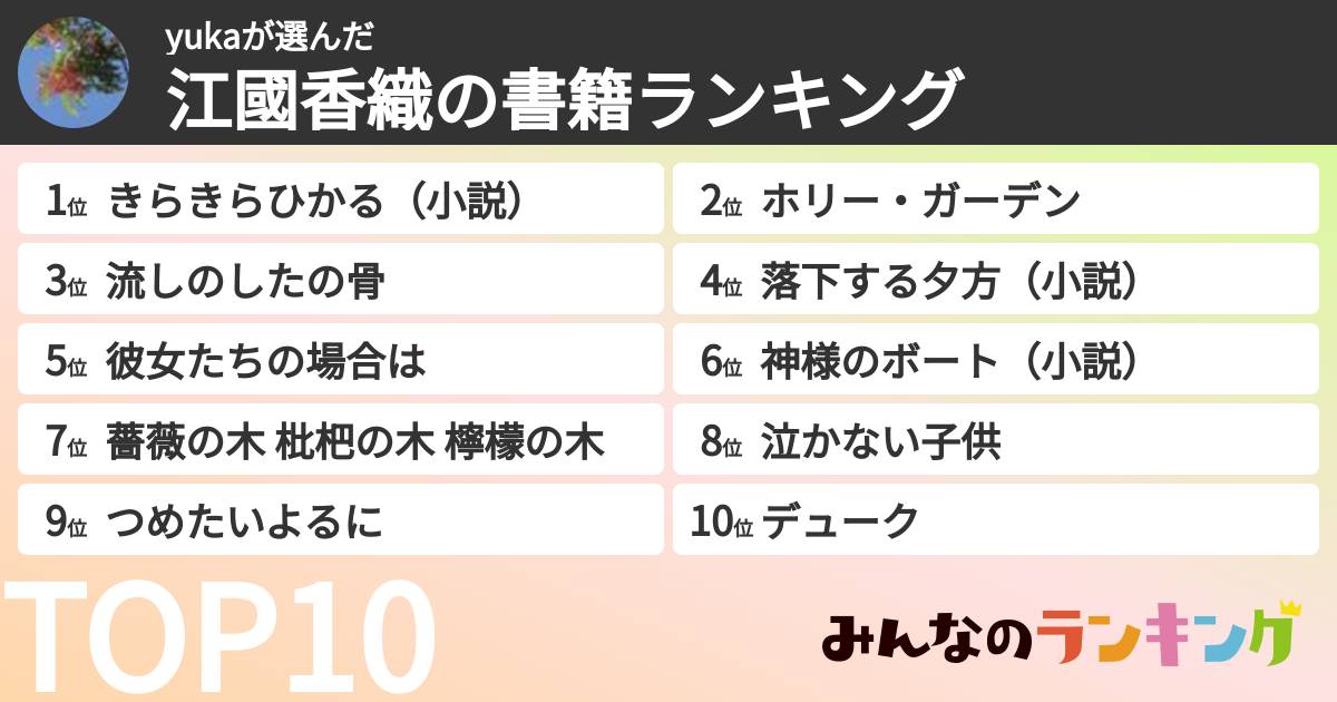 yukaさんの「江國香織の書籍ランキング」