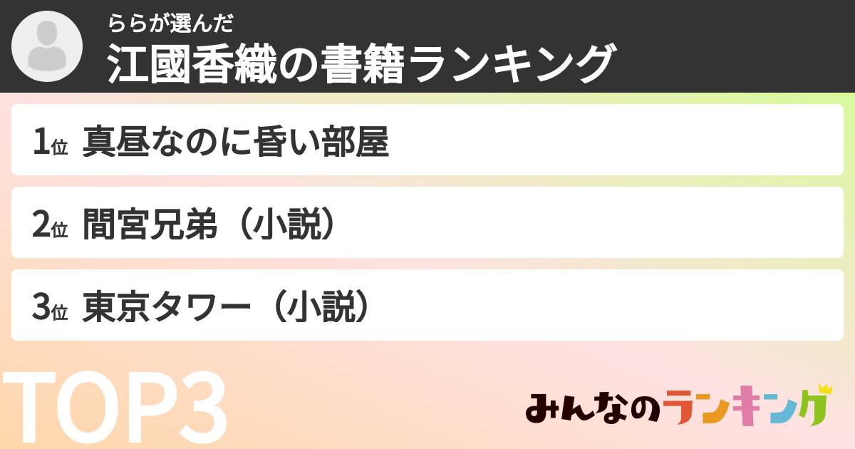 ららさんの「江國香織の書籍ランキング」