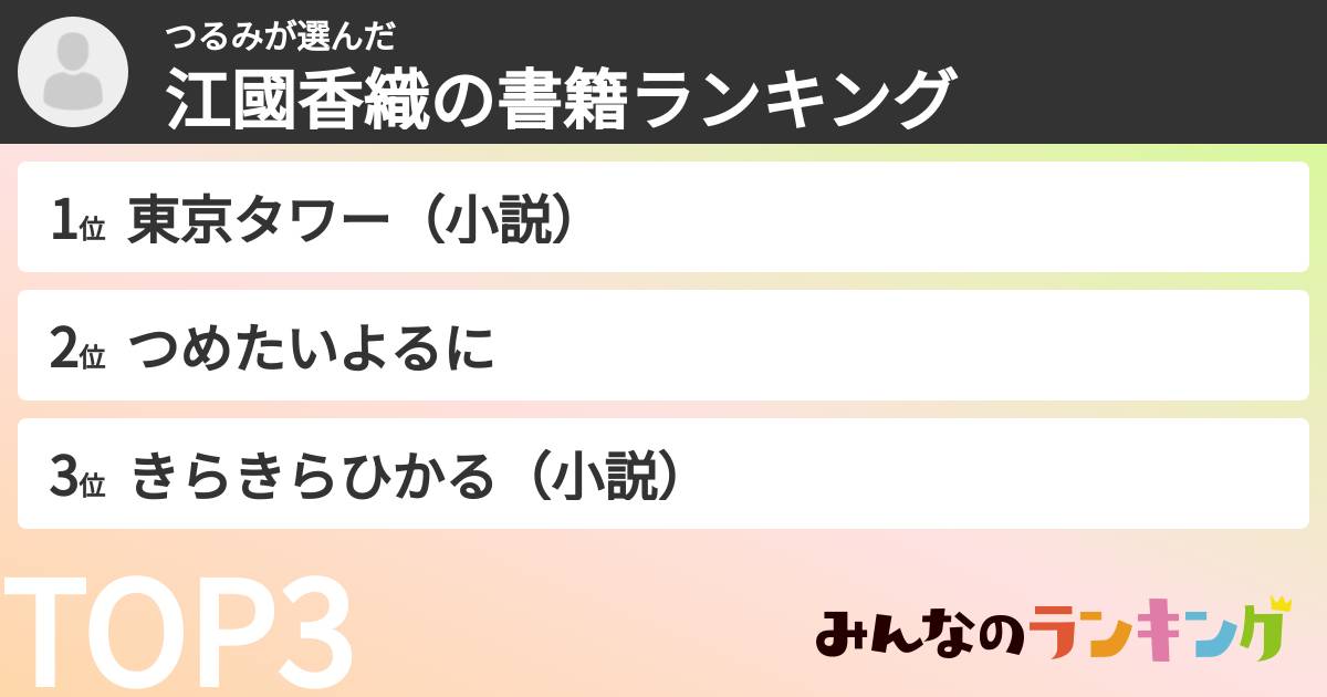 つるみさんの「江國香織の書籍ランキング」