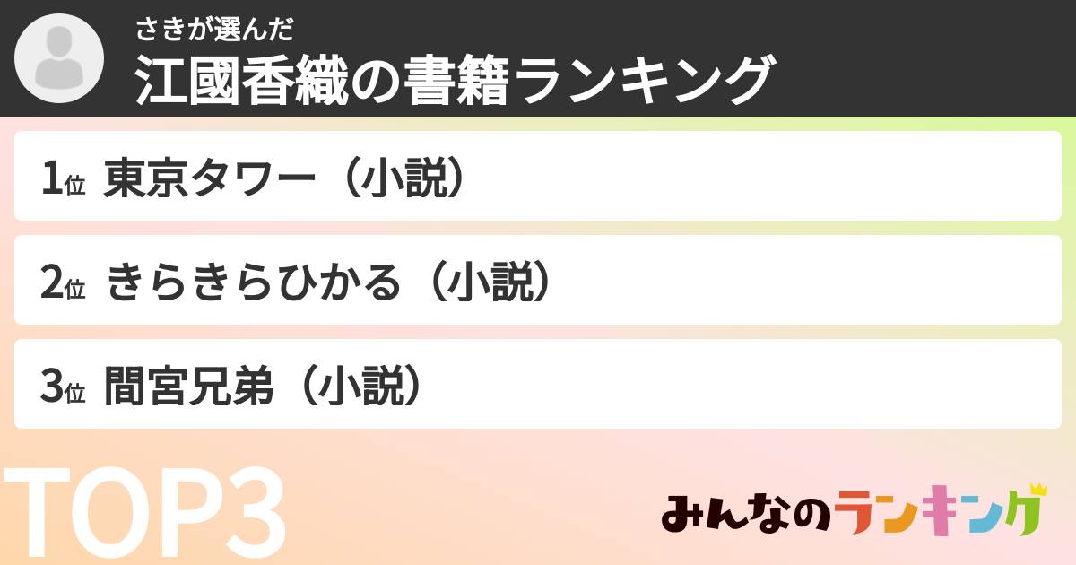 さきさんの「江國香織の書籍ランキング」