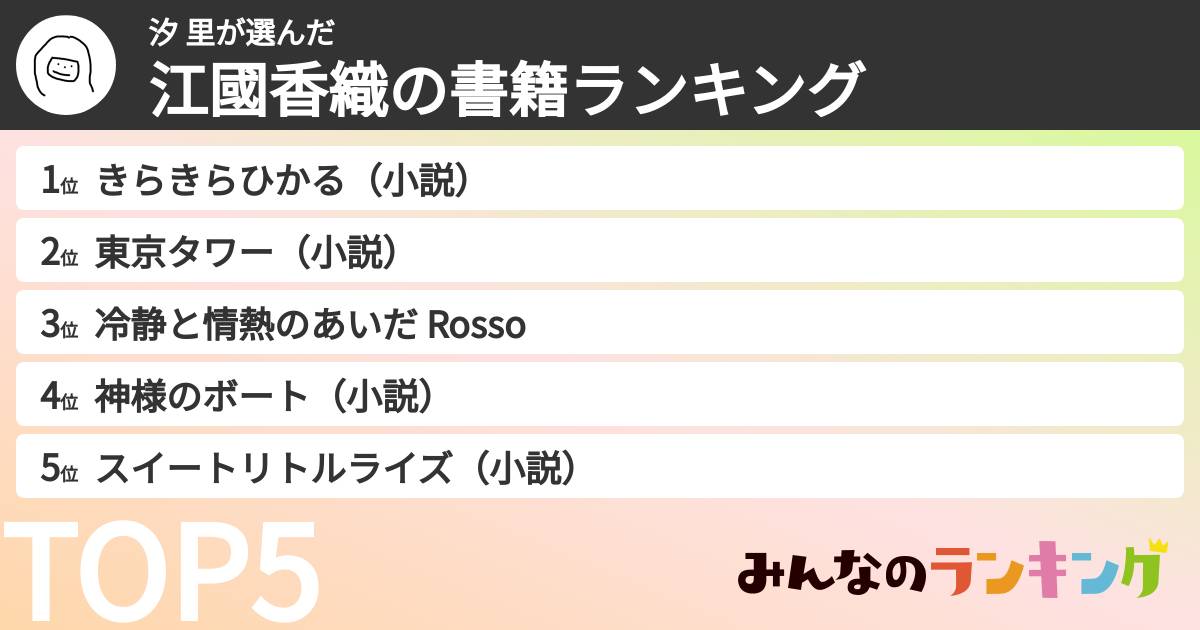 汐 里さんの「江國香織の書籍ランキング」