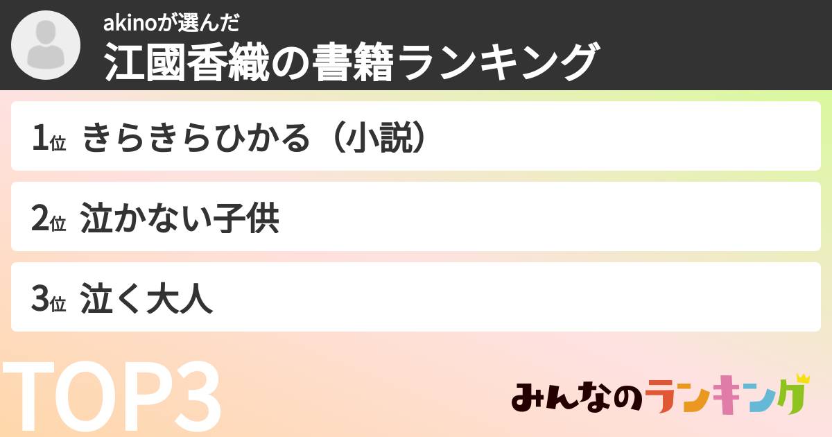 akinoさんの「江國香織の書籍ランキング」