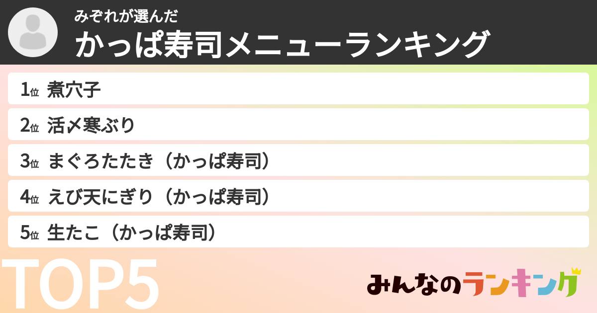 みぞれさんの「かっぱ寿司メニューランキング」
