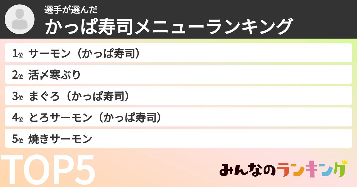 選手さんの「かっぱ寿司メニューランキング」