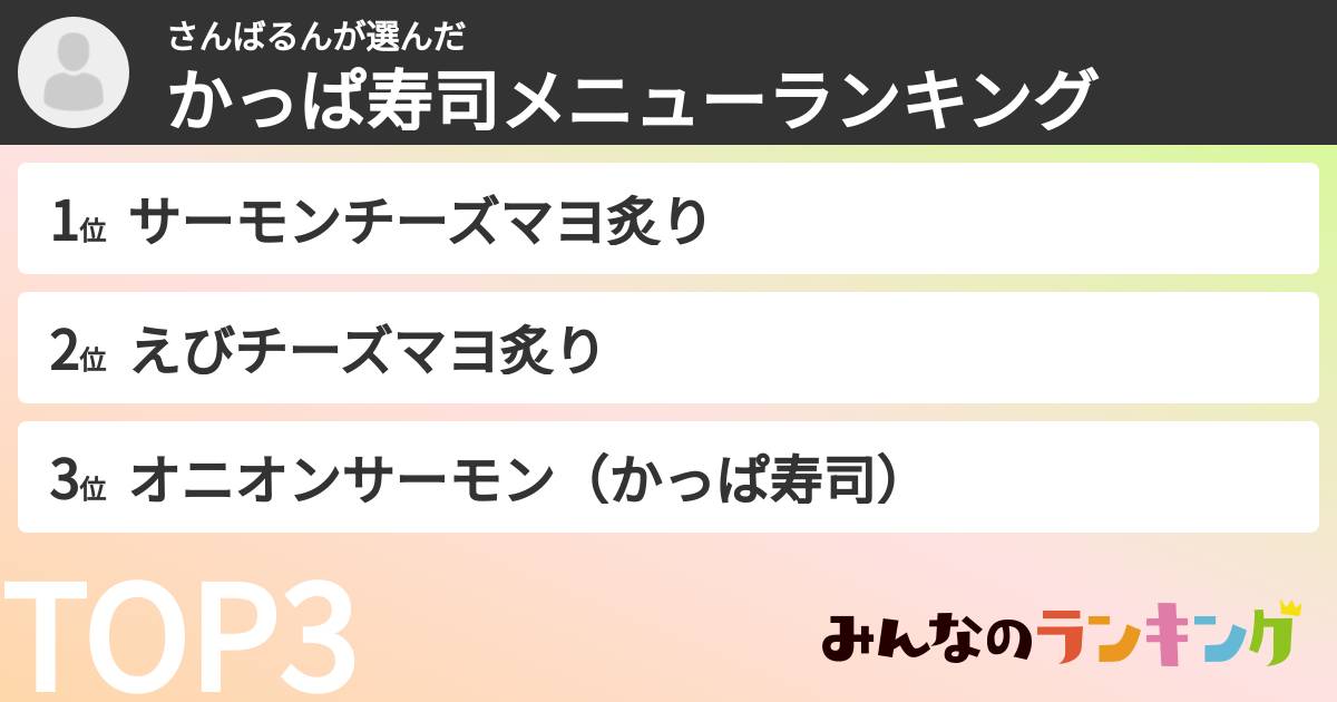 さんばるんさんの「かっぱ寿司メニューランキング」
