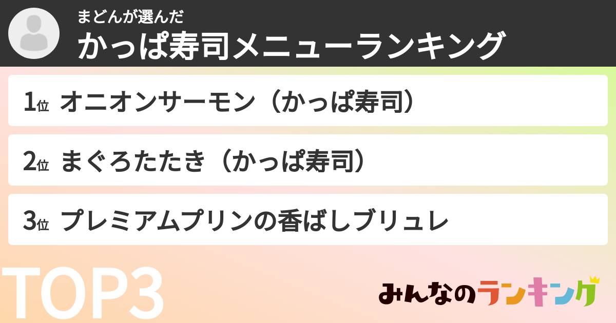 まどんさんの「かっぱ寿司メニューランキング」