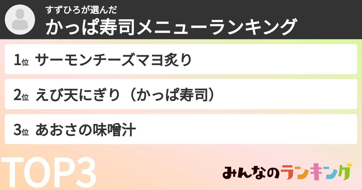 すずひろさんの「かっぱ寿司メニューランキング」