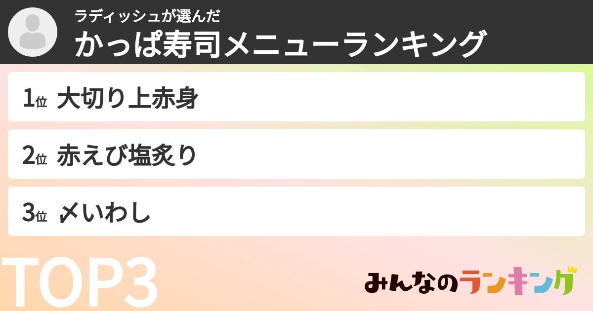 ラディッシュさんの「かっぱ寿司メニューランキング」