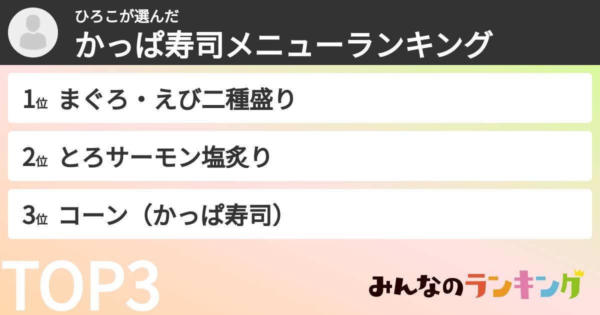 ひろこさんの「かっぱ寿司メニューランキング」