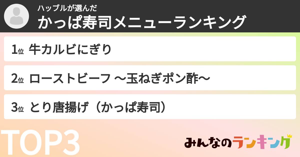 ハッブルさんの「かっぱ寿司メニューランキング」