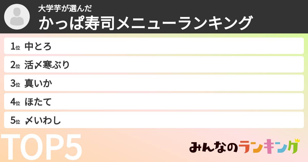 大学芋さんの「かっぱ寿司メニューランキング」