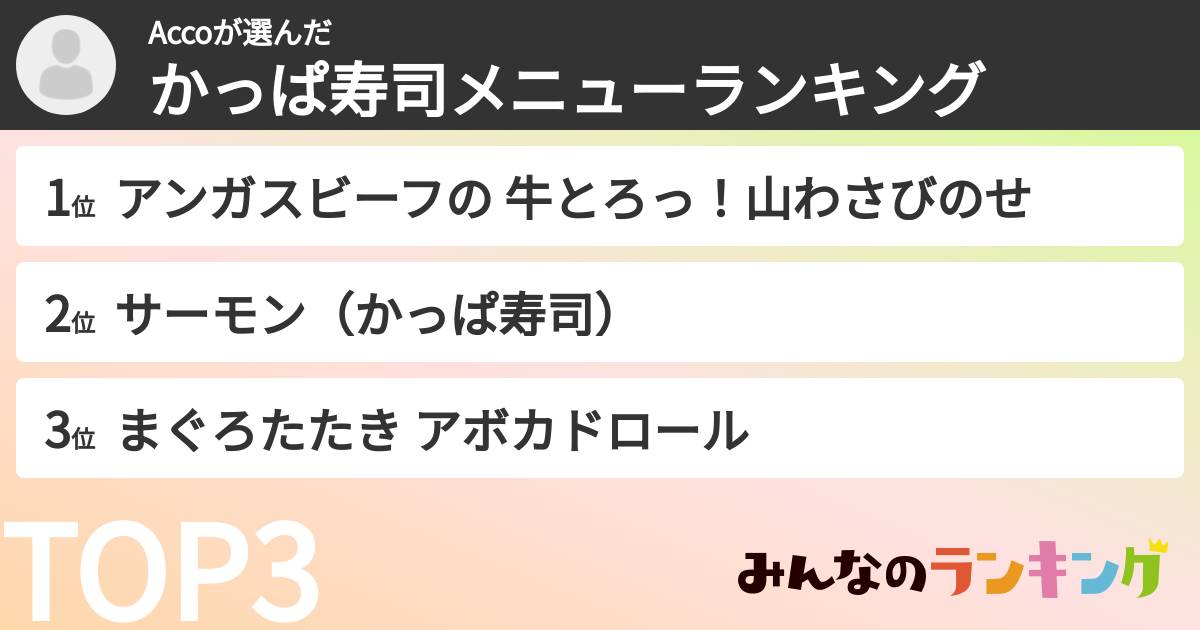 Accoさんの「かっぱ寿司メニューランキング」