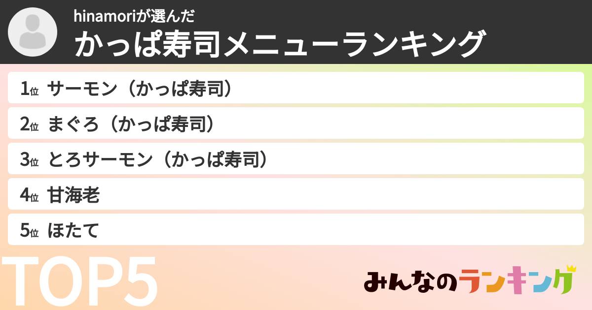 hinamoriさんの「かっぱ寿司メニューランキング」