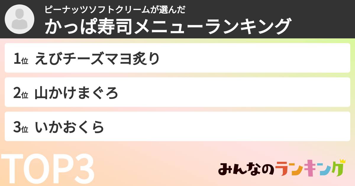 ピーナッツソフトクリームさんの「かっぱ寿司メニューランキング」