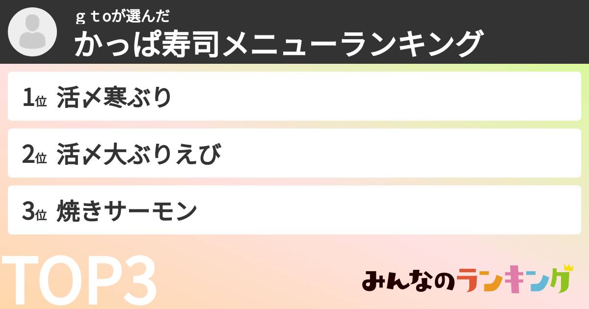 ｇｔoさんの「かっぱ寿司メニューランキング」
