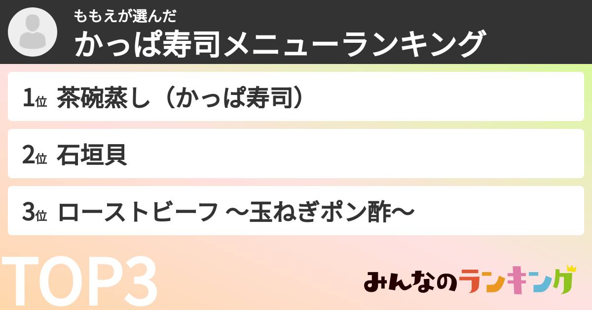 ももえさんの「かっぱ寿司メニューランキング」