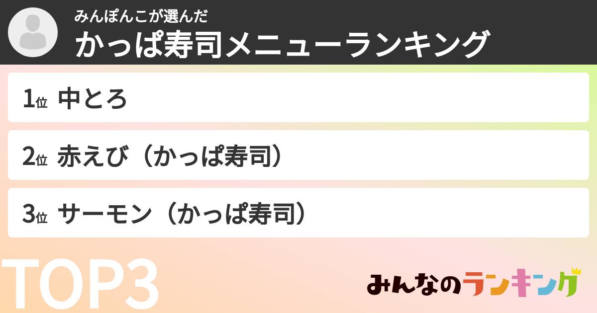 みんぽんこさんの「かっぱ寿司メニューランキング」