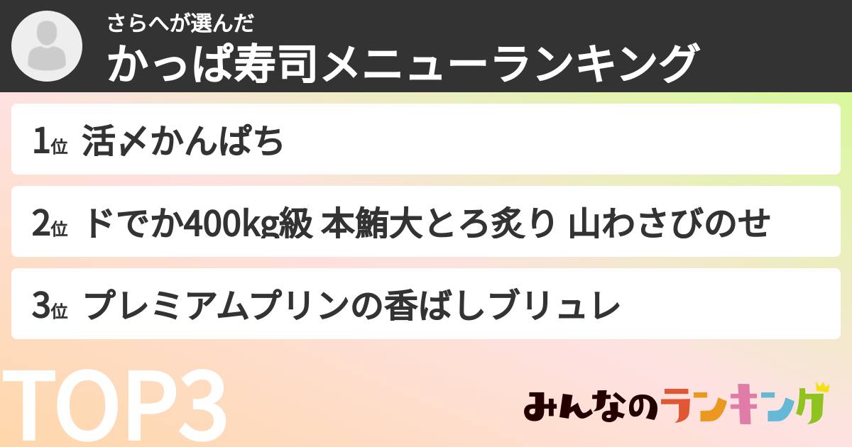 さらへさんの「かっぱ寿司メニューランキング」
