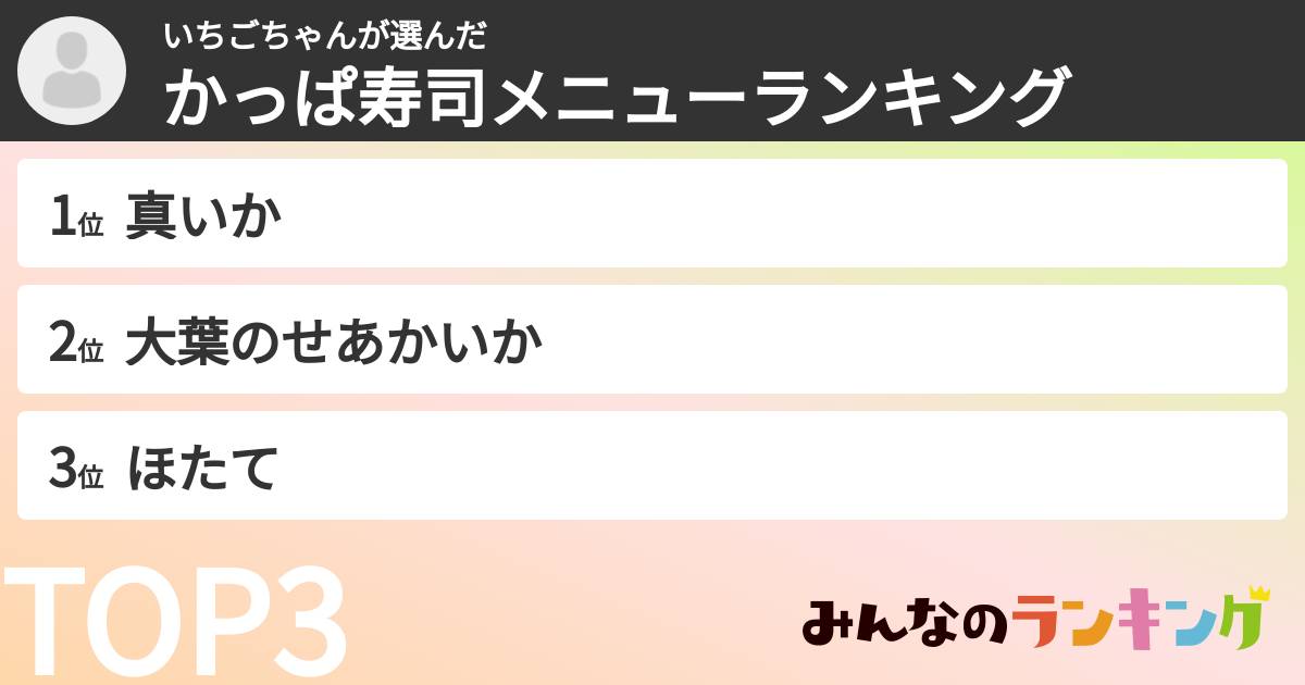 いちごちゃんさんの「かっぱ寿司メニューランキング」