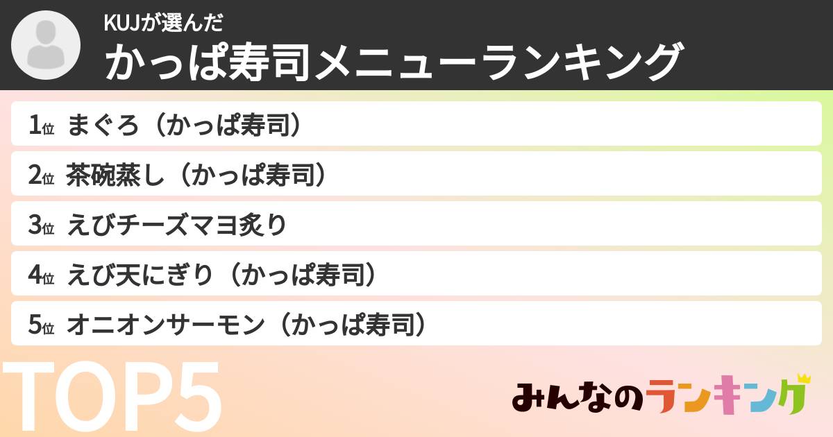 KUJさんの「かっぱ寿司メニューランキング」