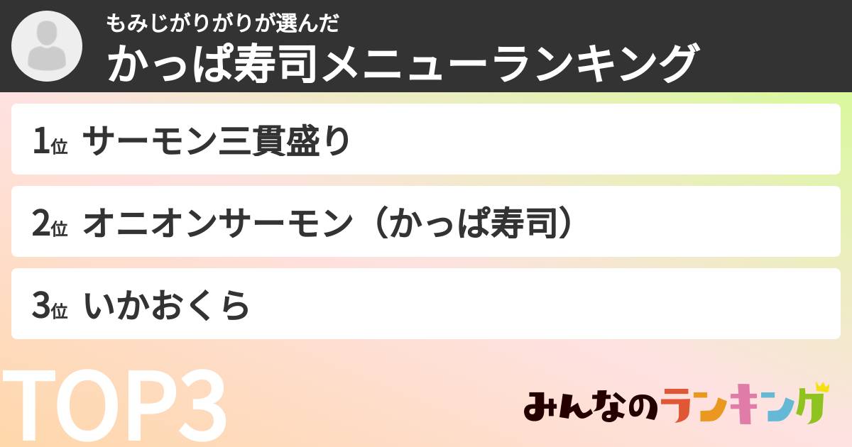 もみじがりがりさんの「かっぱ寿司メニューランキング」