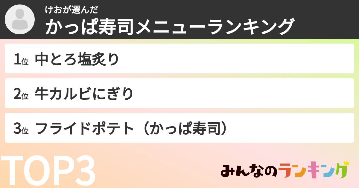 けおさんの「かっぱ寿司メニューランキング」