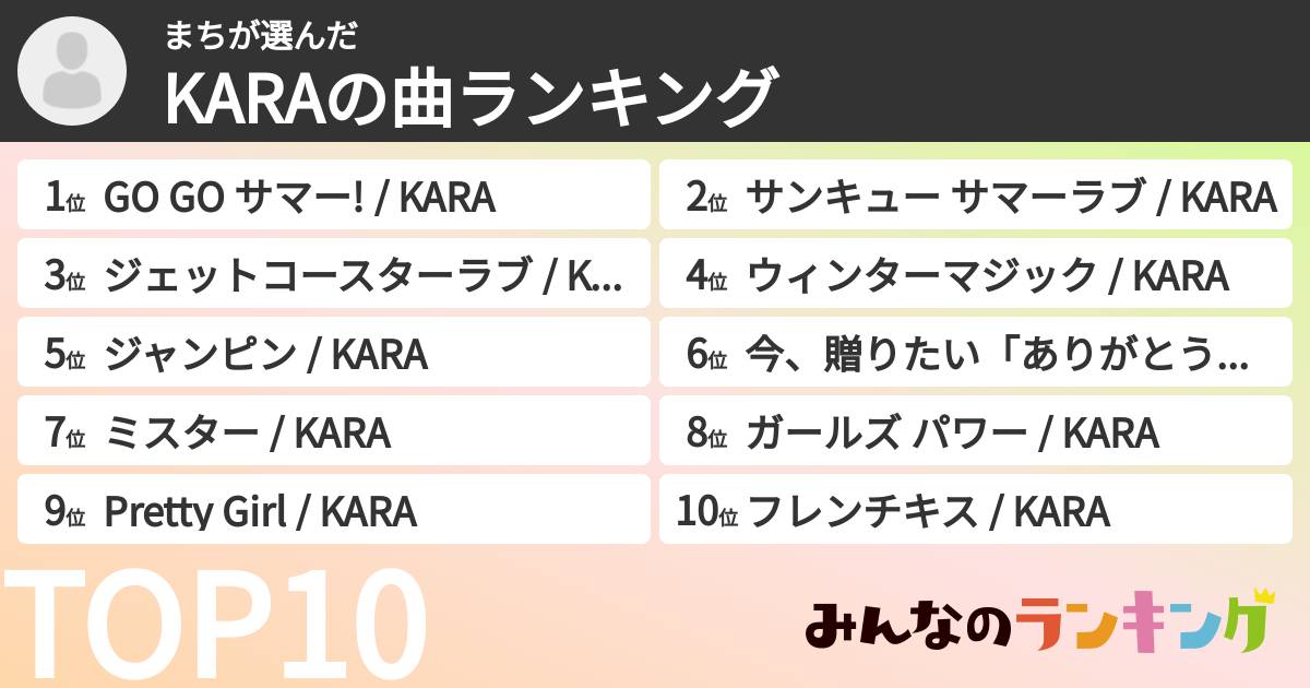まちさんの「KARAの曲ランキング」
