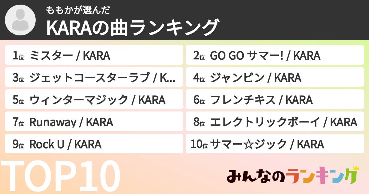 ももかさんの「KARAの曲ランキング」