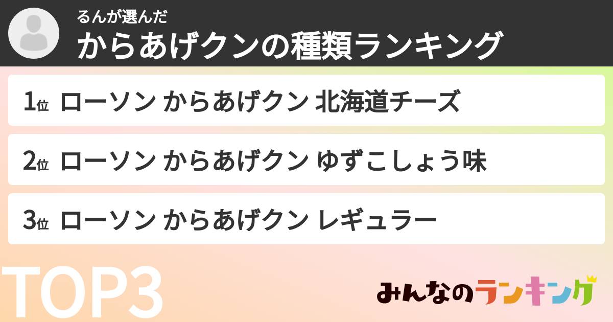 るんさんの「からあげクンの種類ランキング」