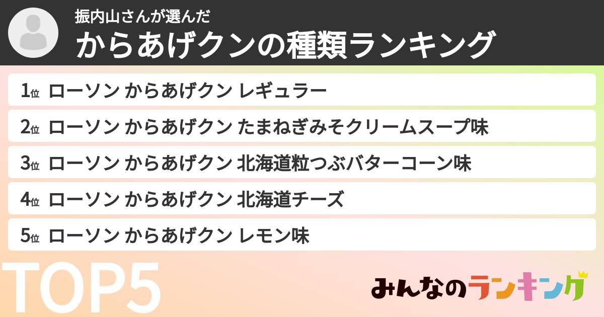 振内山さんさんの「からあげクンの種類ランキング」