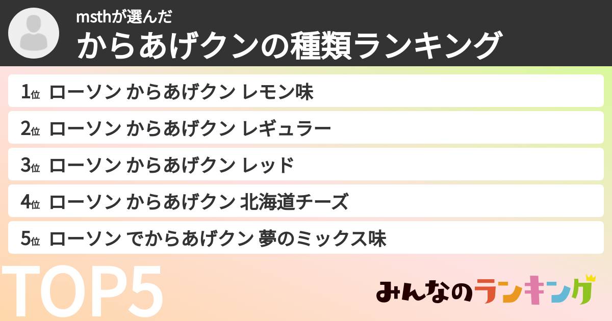 msthさんの「からあげクンの種類ランキング」