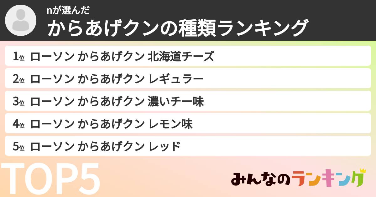 nさんの「からあげクンの種類ランキング」