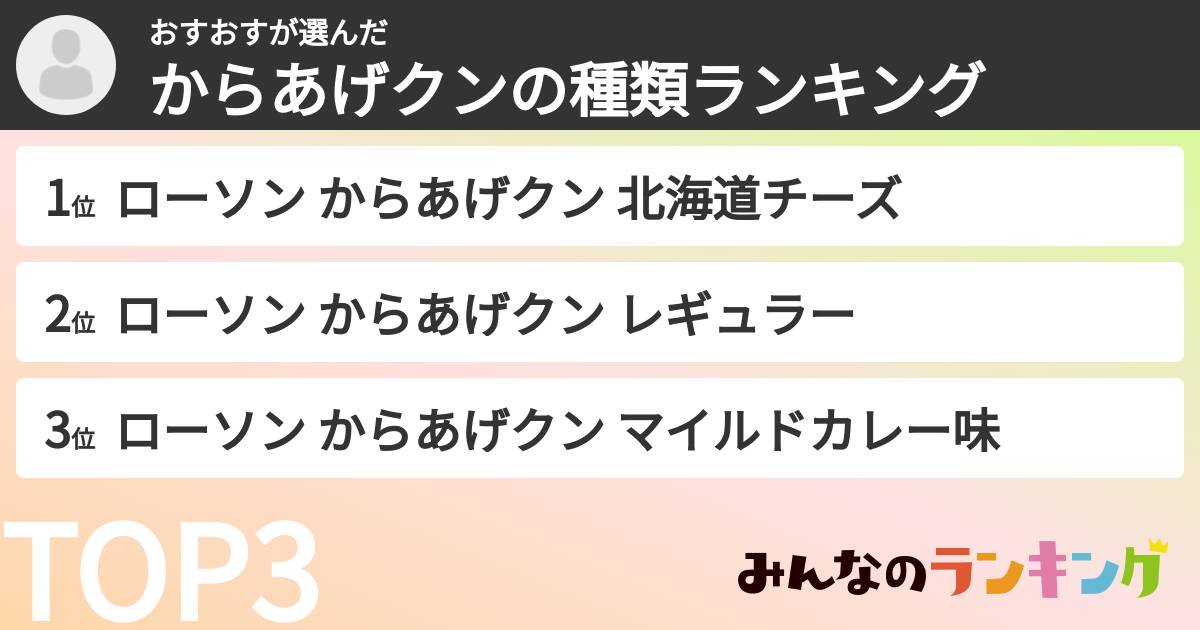 おすおすさんの「からあげクンの種類ランキング」