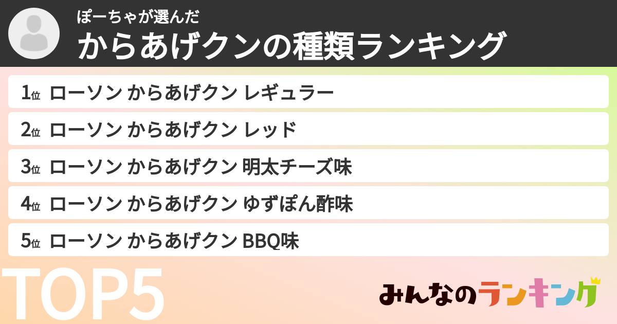 ぽーちゃさんの「からあげクンの種類ランキング」