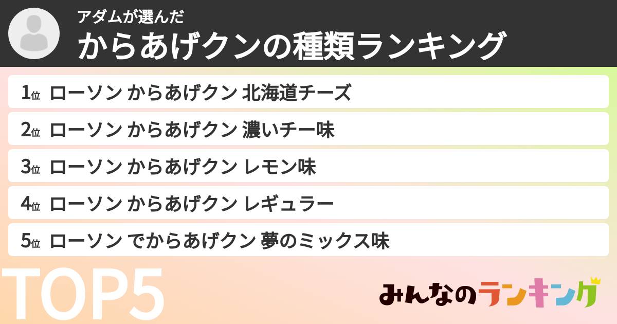 アダムさんの「からあげクンの種類ランキング」