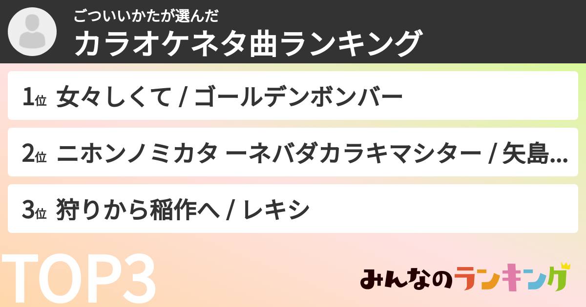 ごついいかたさんの「カラオケネタ曲ランキング」