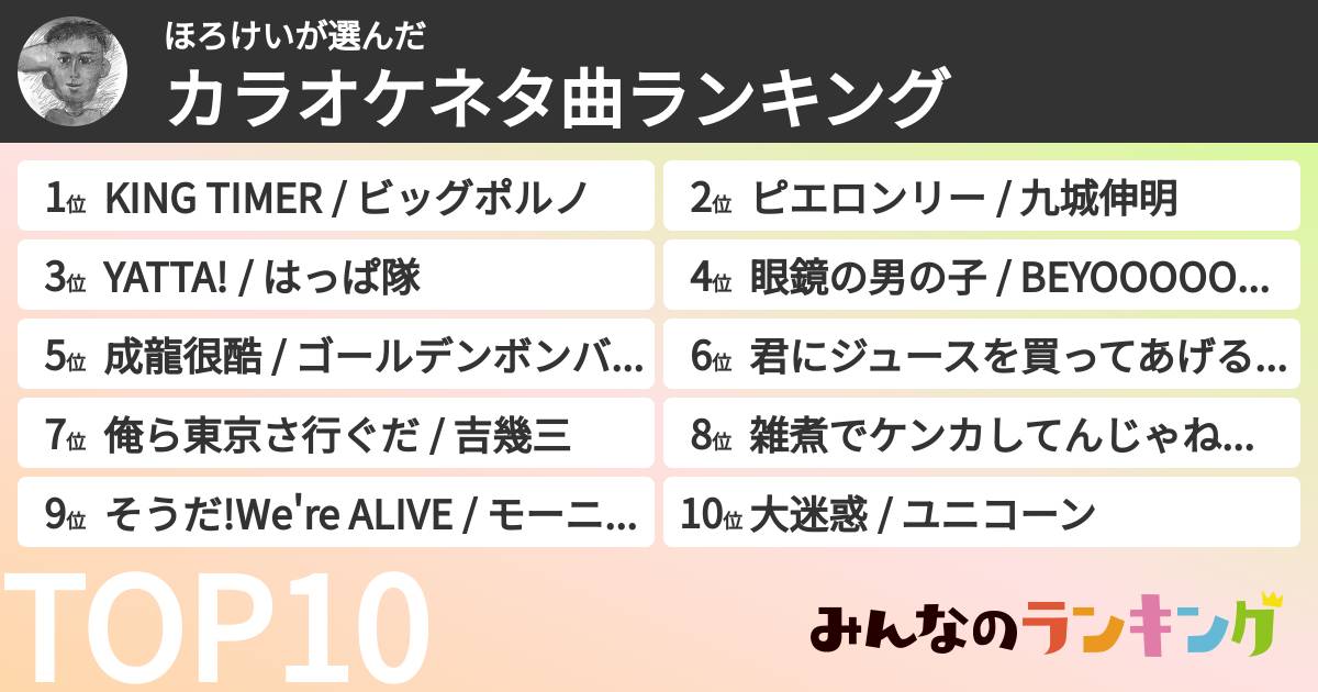 ほろけいさんの「カラオケネタ曲ランキング」