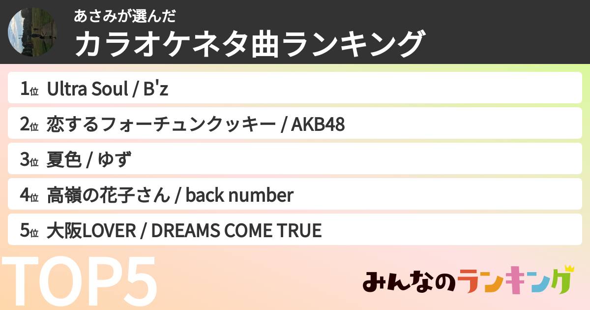 あさみさんの「カラオケネタ曲ランキング」