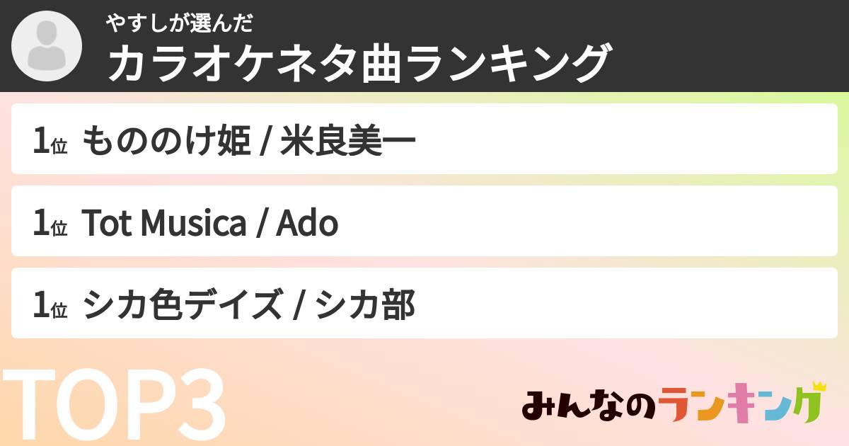 やすしさんの「カラオケネタ曲ランキング」