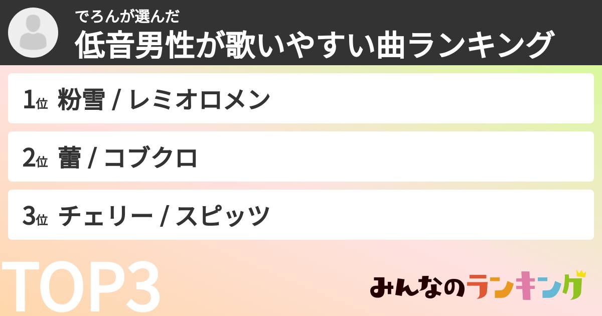 でろんさんの「低音男性が歌いやすい曲ランキング」