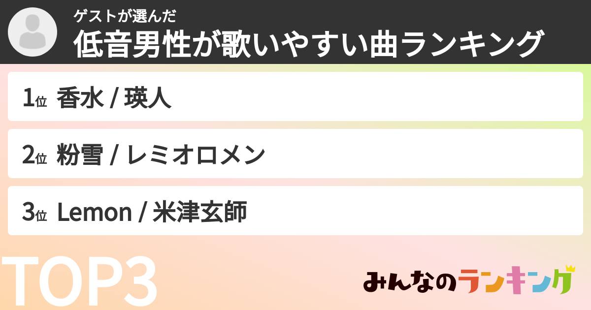 ゲストさんの「低音男性が歌いやすい曲ランキング」