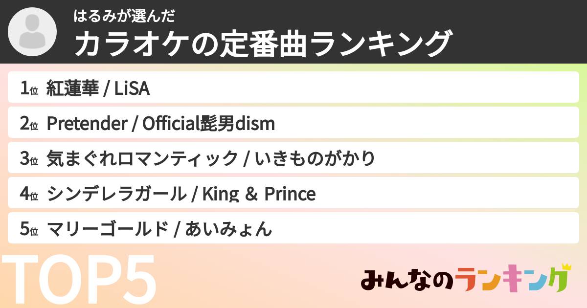 はるみさんの「カラオケの定番曲ランキング」