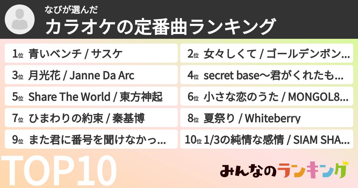 なびさんの「カラオケの定番曲ランキング」