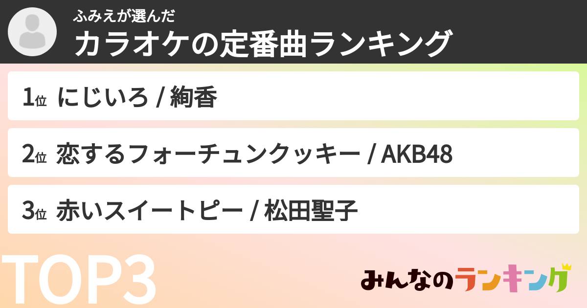 ふみえさんの「カラオケの定番曲ランキング」