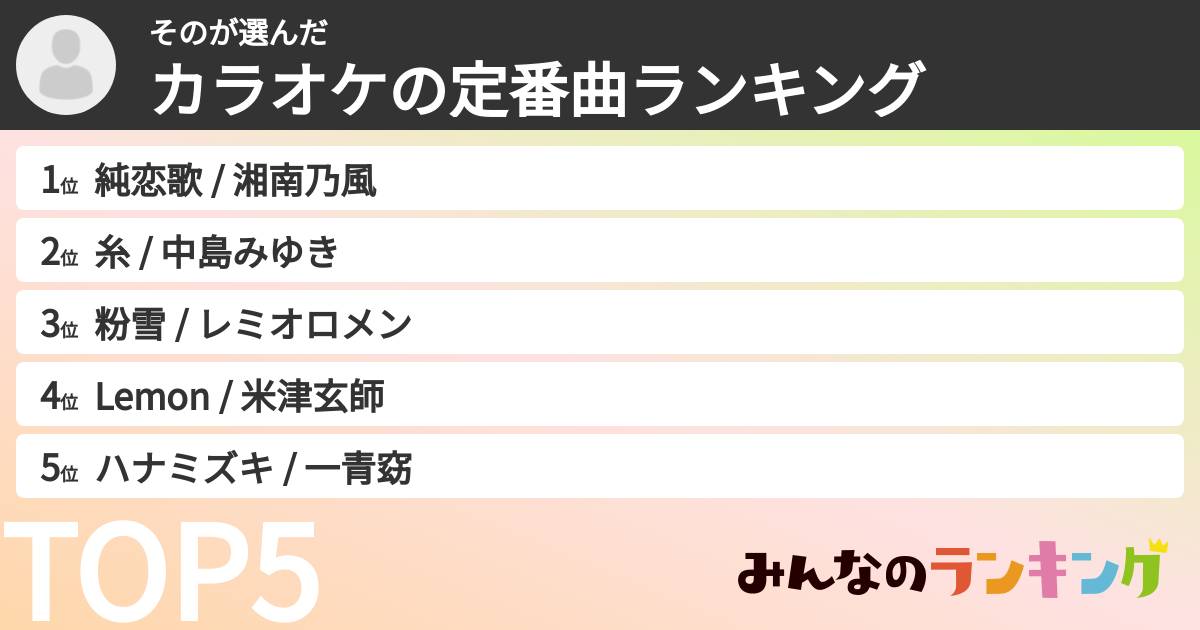 そのさんの「カラオケの定番曲ランキング」
