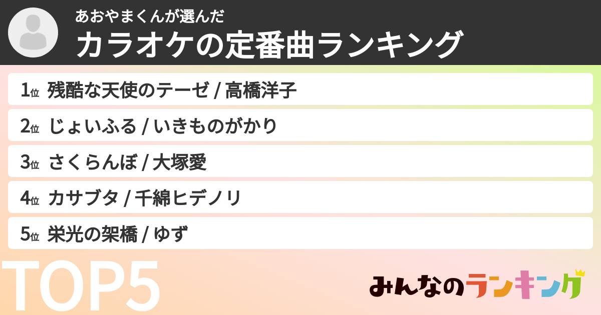 あおやまくんさんの「カラオケの定番曲ランキング」