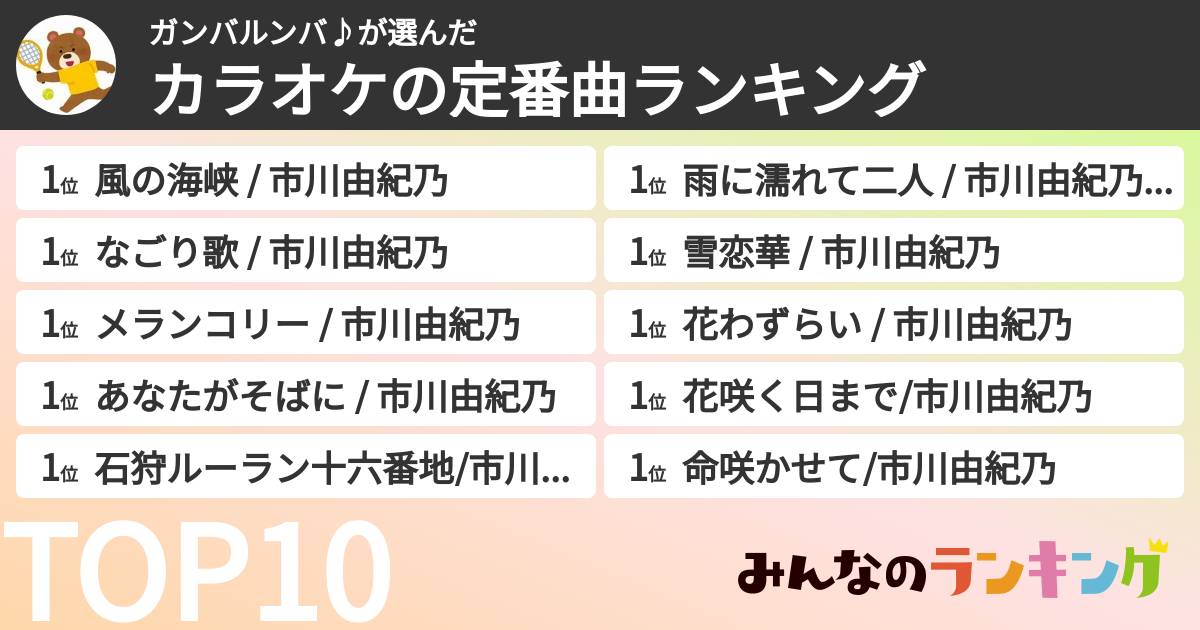 ガンバルンバ♪さんの「カラオケの定番曲ランキング」