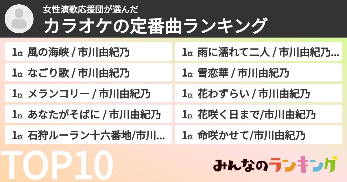 女性演歌応援団さんの「カラオケの定番曲ランキング」