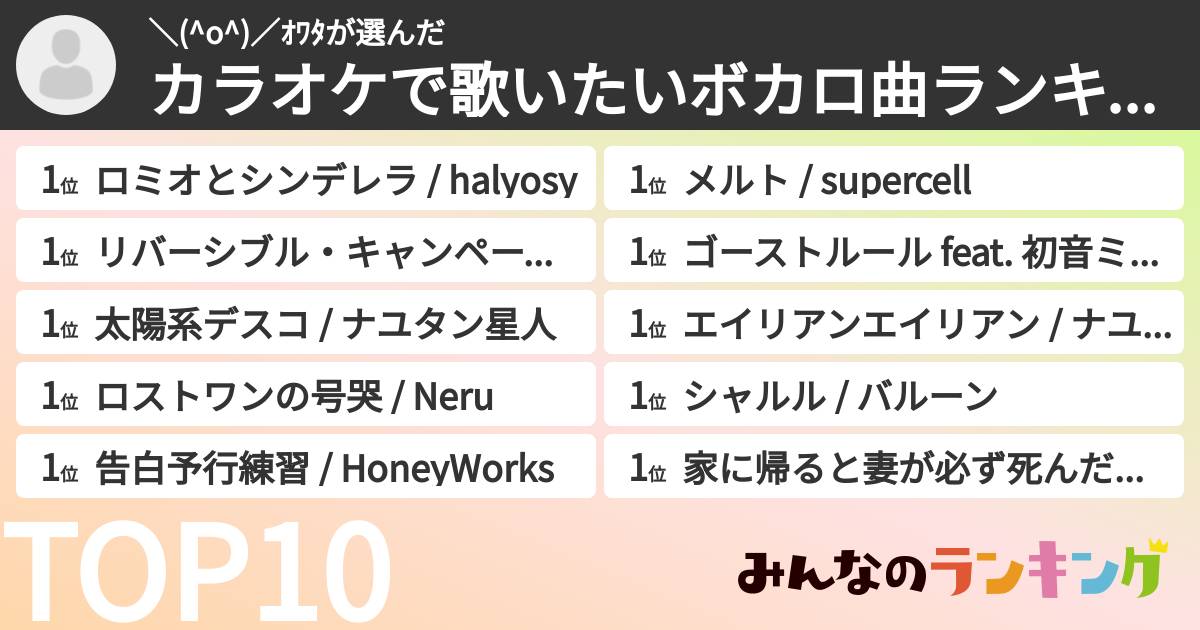\(^o^)/オワタさんの「カラオケで歌いたいボカロ曲ランキング」